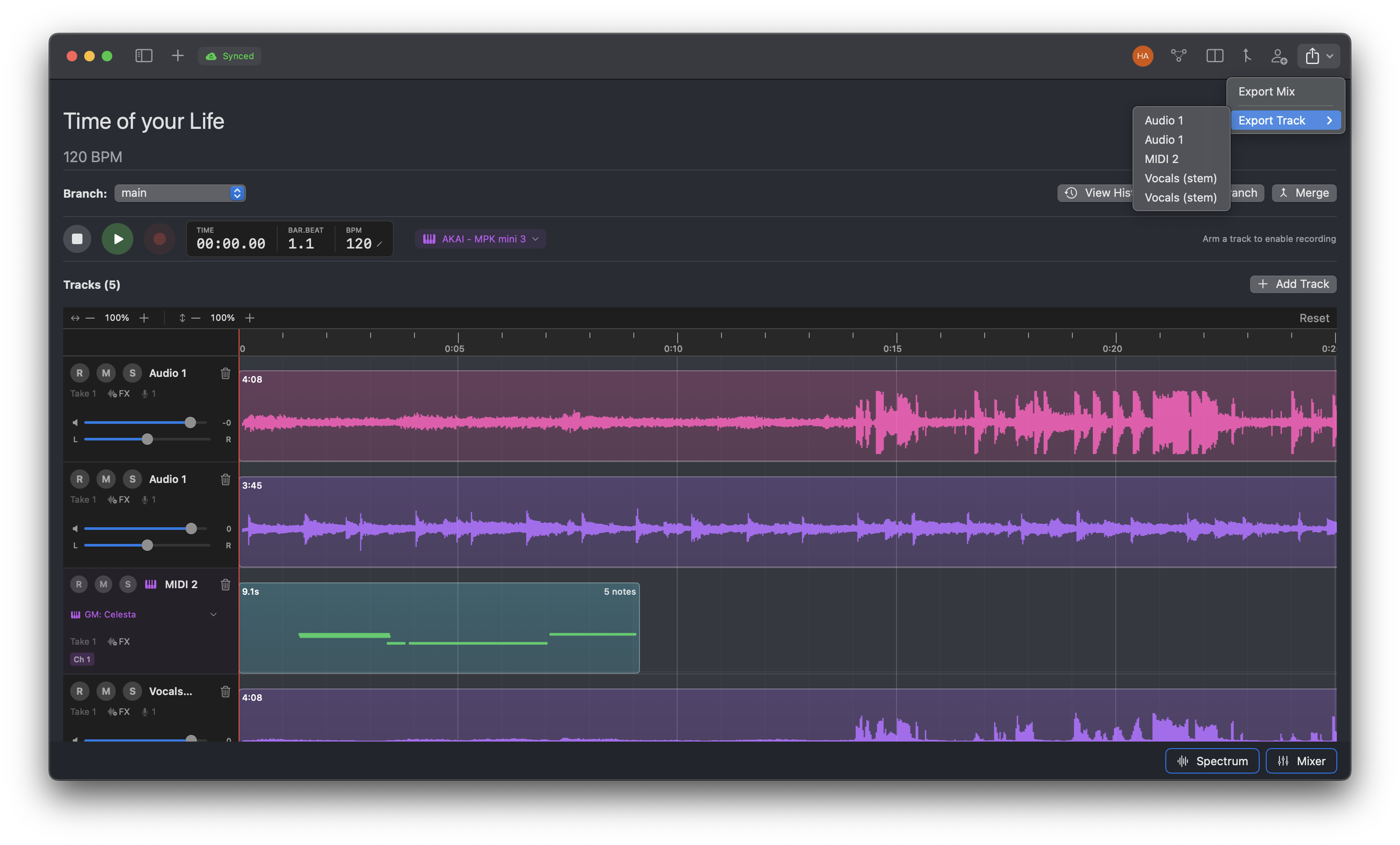 Export track menu