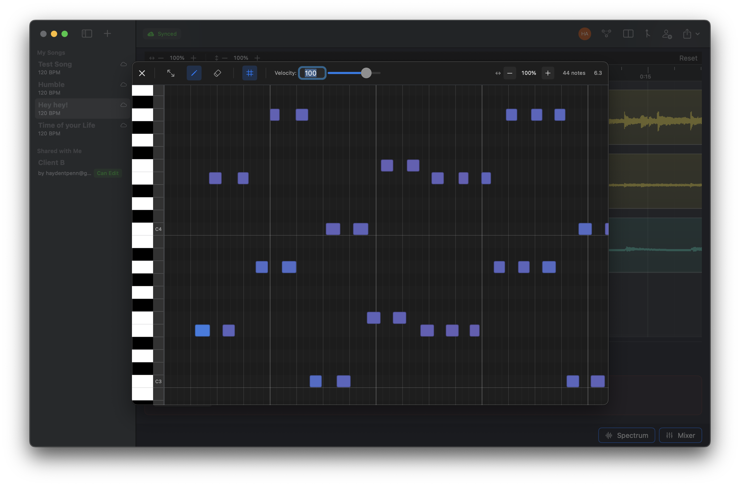 Piano roll editor